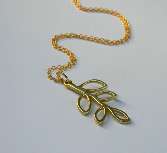 Gold Matte Branch of Leaves Necklace Custom Length