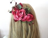 Pink and Red Roses Hair Comb, Regency Look