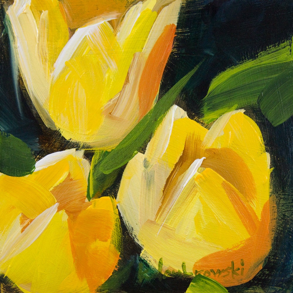 Floral Original Acrylic Painting 6" x 6" Still LIfe Contemporary Impressionism Fine Art