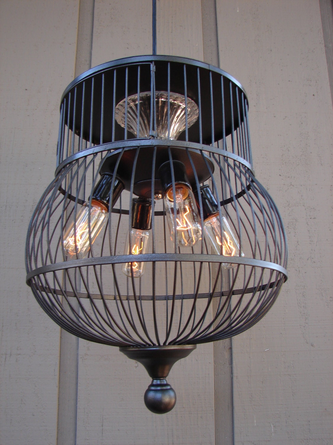 Elegant Upcycled Pendant Light  Vintage Bird Cage Light