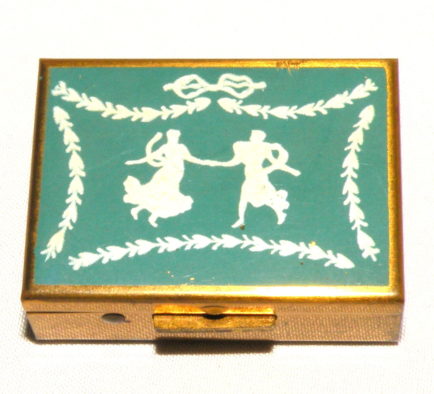 Vintage Mirrored Pill Box Silhouette Dancing Couple Wedding Keepsake Petite Box
