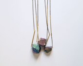 NEW Titanium Quartz Necklace : Single Raw Titanium Quartz Nugget on Brass Links