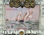 Shabby White Nautical Beach Cottage Chic Home Decor Repurposed Vintage Beachy Sea Regatta Sailing Ship Anchor Ocean Print