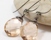 Apricot Quartz Earrings, Sterling Silver Golden Peach Quartz Earrings, Wire Wrapped Gemstone Jewelry