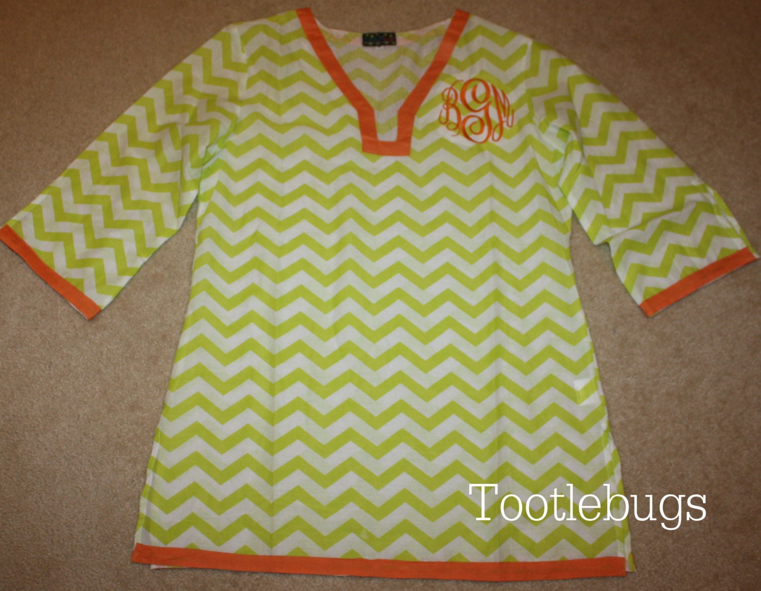 Monogrammed Personalized Chevron Tunic Beach Cover Up In turquoise, hot pink, lime and orange