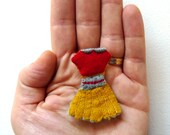 Women's BROOCH Hand Embroidered Miniature Dress Felt Brooch Mustard - DORA