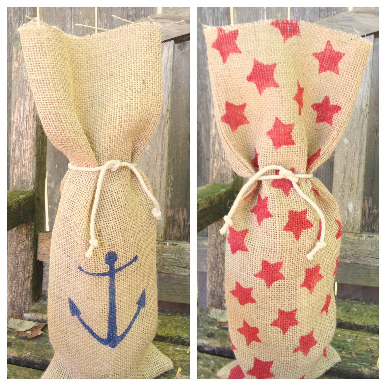 Set of 2 - Summer Sweet Burlap Wine/Cider Gift Bag