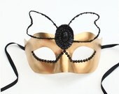 One of a Kind Fashion Gold & Black Bow Venetian Mask