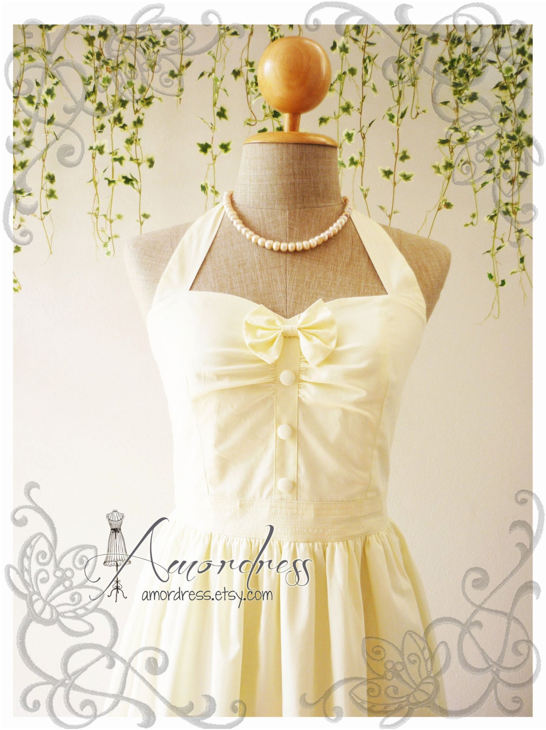 The Goddess Vintage Inspired Party Dress Tea Party Garden Dress Bridesmaid Wedding Bridal Dress Cream Dress -Size S-M-