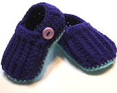 Crochet baby loafers.  Size 0 to 6 months.  Ready to ship.  Bright purple.
