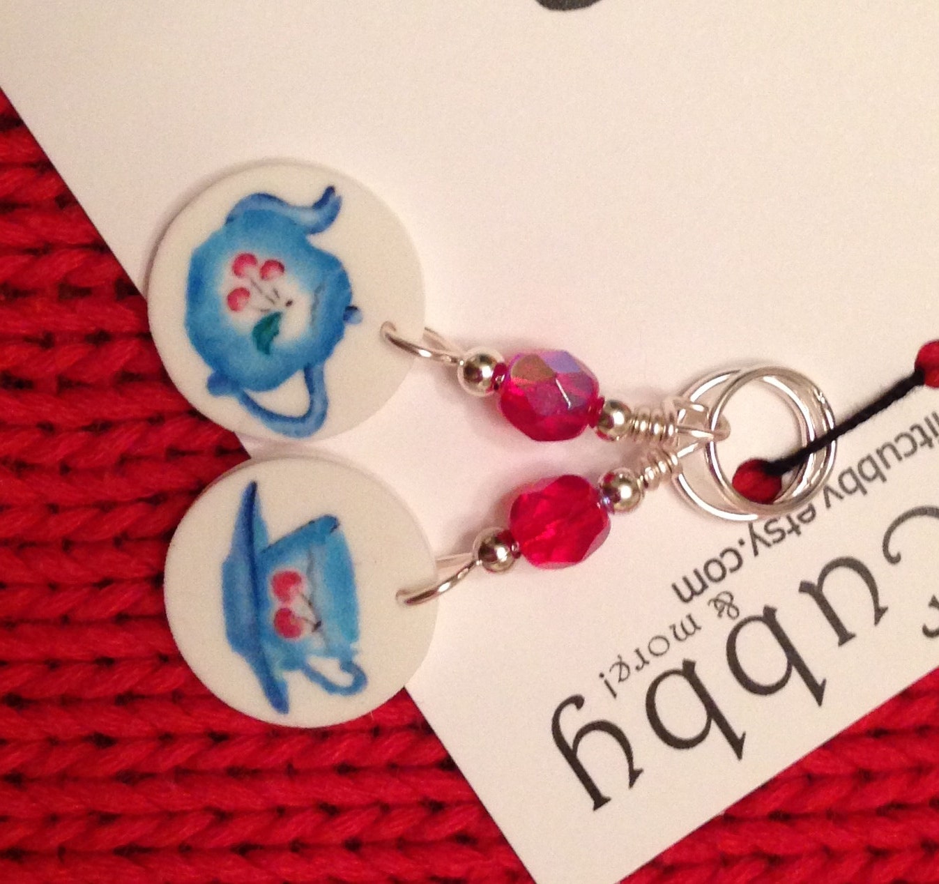 Cherry Pie Tea Pot & Tea Cup NON SNAG Stitch Markers