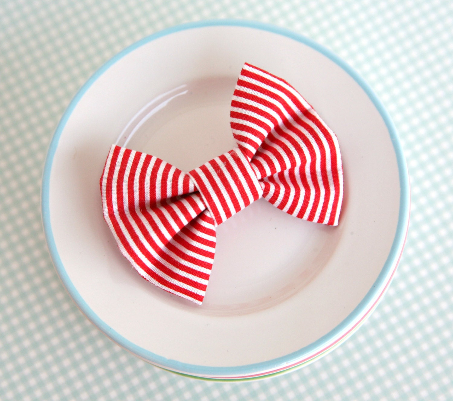 Cotton Hair bow / Red and White Stripe / by Lovenote Crafts