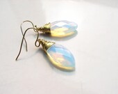 Glass Opal Earrings. Wire Wrapped Marquise Stone. Bridesmaid Gift. Simple Modern Jewelry by Smallbluethings