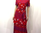 Vintage 1940s Dress // RED HOT 40s Dress // XL 14/16 35W // Spectacular