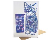 what's new pussy cat // how is it going card hand carved illustration