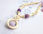 Girls crochet necklace. Organic cotton, lilac gradient nursing necklace with. Mammy and baby teething necklace.