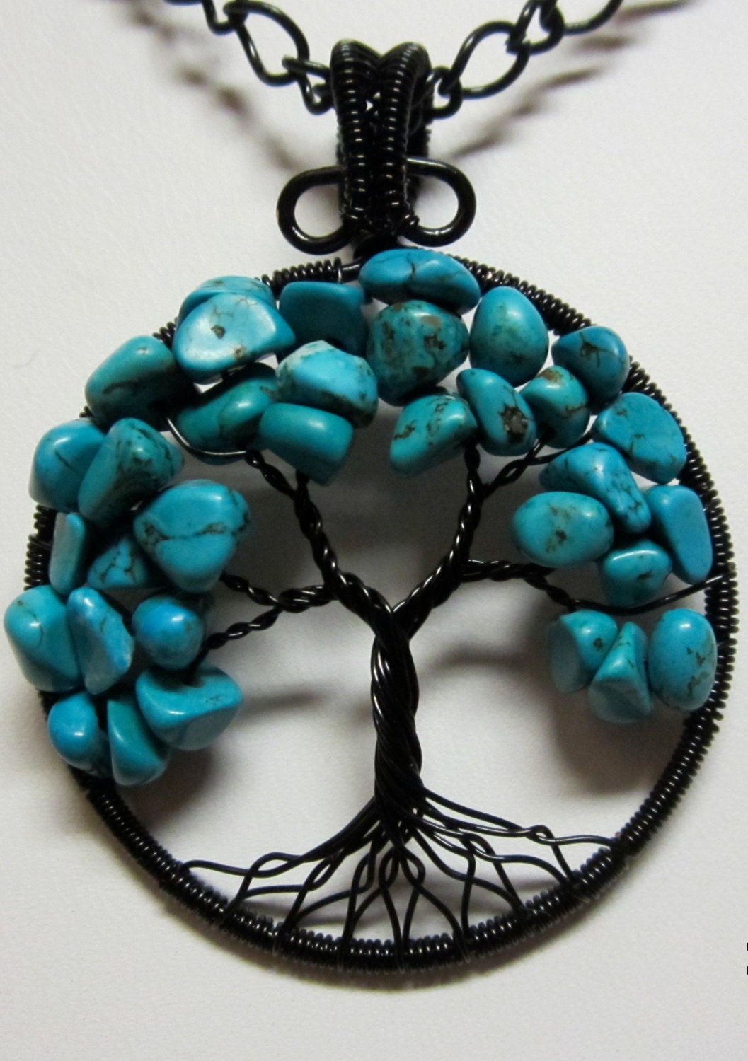 Turquoise in Black Tree of Life Pendant