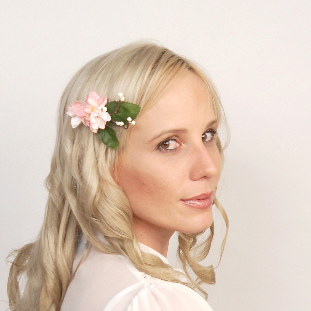 Cherry Blossom Wedding Hair Accessory, Blush Pink Flower Headpiece, Woodland Bridal Hair Piece, Flower Girl Floral Comb, VelvetTeacup