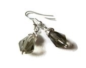 Smoky Topaz Gray Earrings - Light Grey Wire Wrapped Earrings, Gray Black Diamond Glass Jewelry