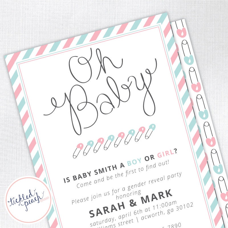 Diaper Pin Gender Reveal Party Invitation - Baby Shower Invitation - Custom Baby Shower Invite Il_170x135