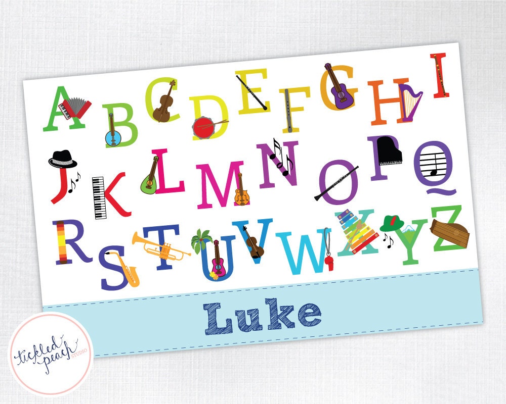 Music Alphabet Personalized Placemat for Boy - laminated, double-sided - Custom Kids / Childrens Placemat Il_170x135