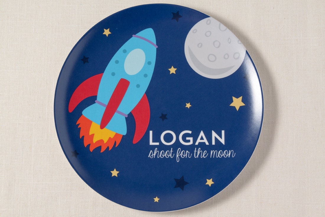 Personalized Melamine Plate - Shoot For The Moon / Spaceship - Inspired Kids Collection Il_170x135