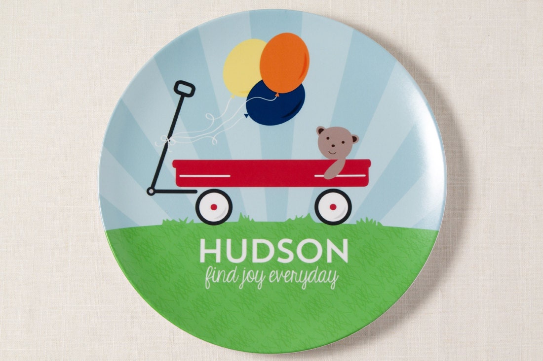 Personalized Melamine Plate - Find Joy Everyday / Little Red Wagon - Inspired Kids Collection Il_170x135