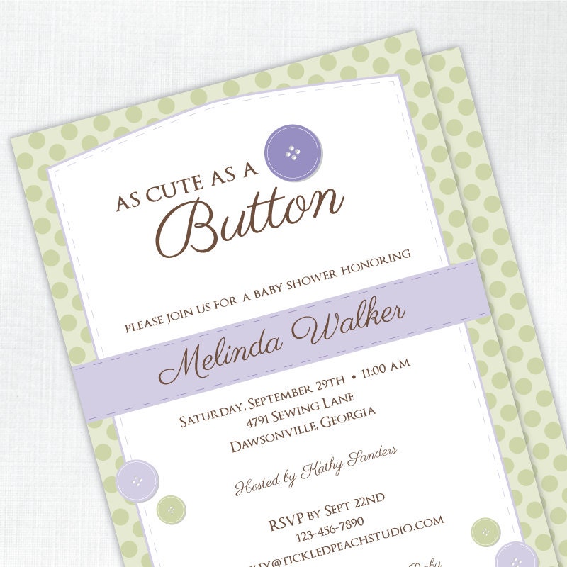Cute As A Button Baby Shower Invitation - Baby Girl - Purple and Green - Custom Baby Shower Invite Il_170x135