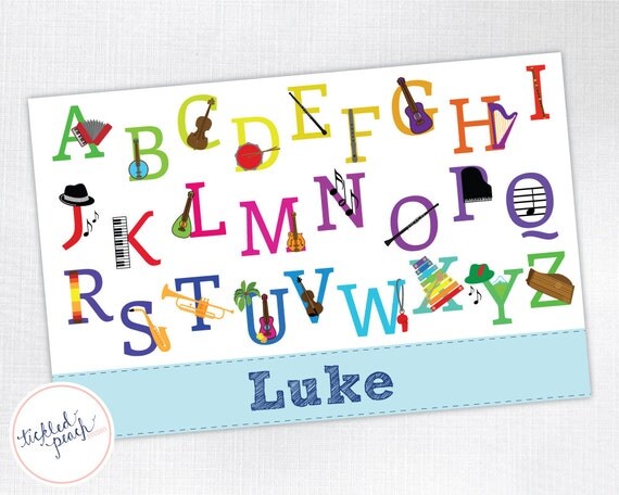 Music Alphabet Personalized Placemat for Boy - laminated, double-sided - Custom Kids / Childrens Placemat Il_570xn