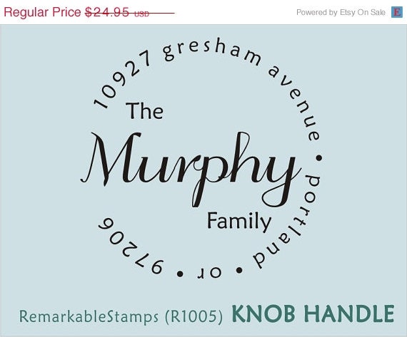 ON SALE Round Address Stamp - Calligraphy Script Cursive - Custom Personalized Etsy Design (R1005) - Knob Handle
