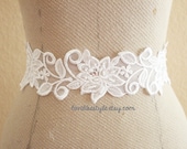 White Flower Lace with White Satin Sash // Bridal Sash, Bridesmaid Sash  // SH-03