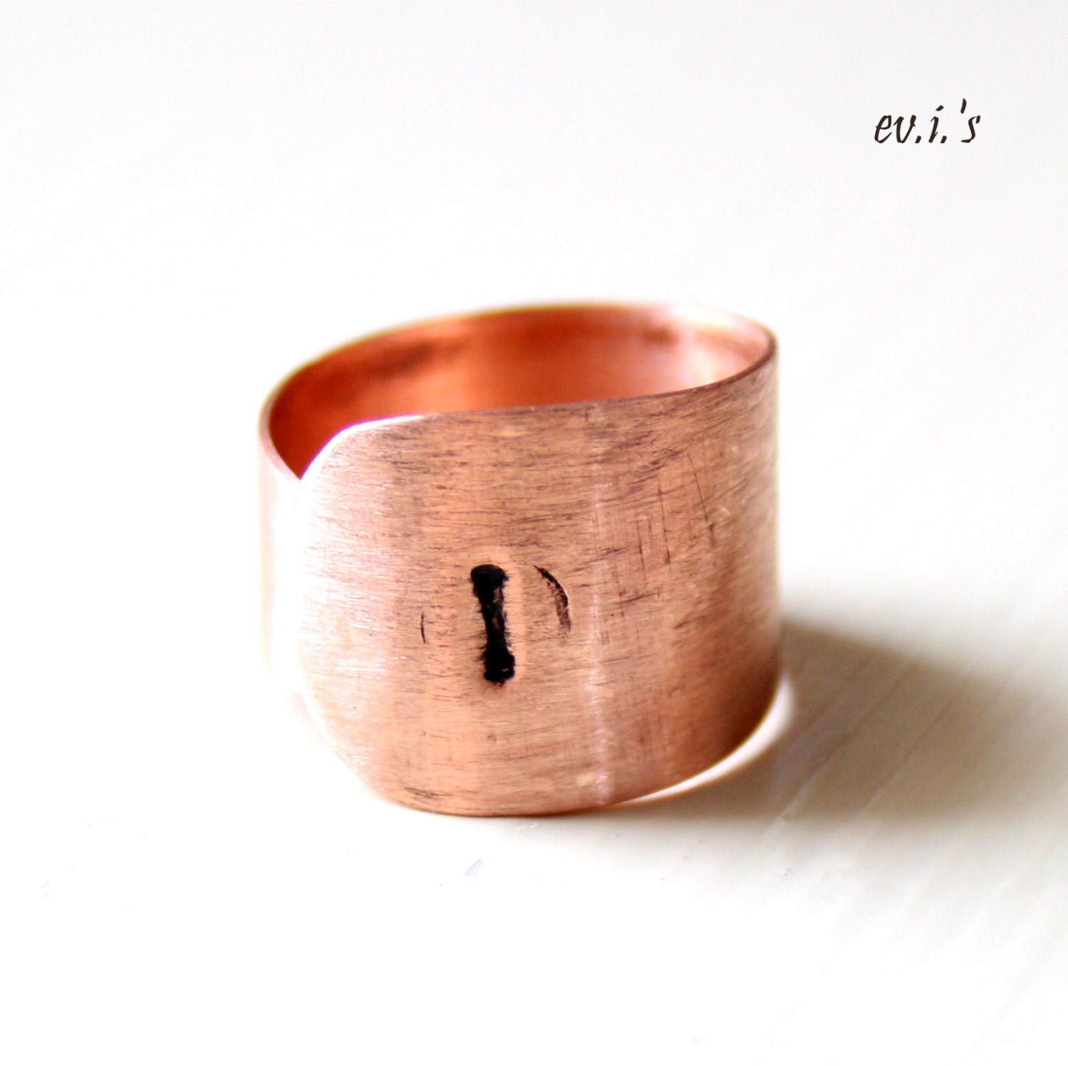 Custom Inital Copper Unisex Handcrafted Wide Metalwork Adjustable Artisan Band Statement Personalized Ring Gift for Him Her. Free Shipping