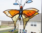 3D Butterfly from Argentina. Pale Yellow, Amber, Orange 3D Stained Glass Suncatcher.