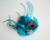 Bridal Fascinator - Teal Bridal Fascinator - Teal Bridal Feather Fascinator - Teal Fascinator - Peacock Fascinator - Bridal Headpiece