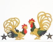Vintage Rooster Set Wall METAL-1940's-50's-FARMHOUSE Cottage French Prairie Retro Midcentury Rustic Primitive-Wonderful PATINA