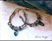 London Blue Topaz, Apatite and Aquamarine Hoop Earrings in Wire Wrapped Solid Bronze