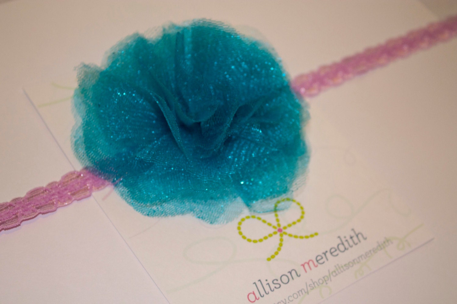 Fabric Flower Headband- Glitter Tulle  Ocean Ready Collection
