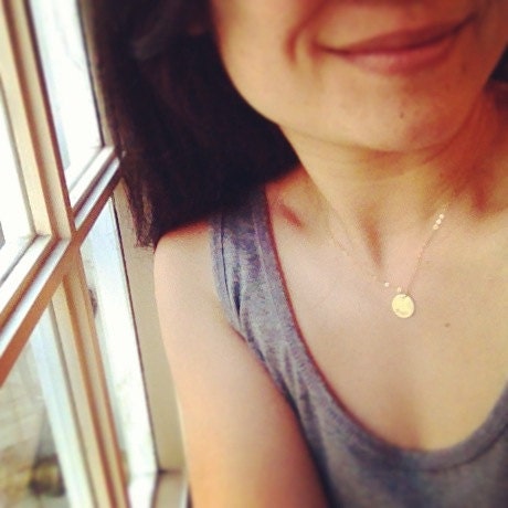 Personalized 14K Gold Filled Disc Necklace - Custom Name Necklace - Personalized Mother's Necklace, Hand Stamped Jewelry