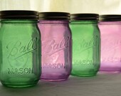 Stained Glass Mason Jars, Set of 4 - Mauve & Sage Green