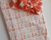 Baby Blanket, Anchors Aweigh in Peach and Coral, Little Hip Squeaks Exclusive Design, Ready to Ship Baby Gift