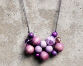 Lilac statement necklace, bib necklace, bead necklace, chunky, wooden bead, lilac, purple, boho, funky, woven necklace.