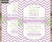 Girls baby shower invitation sugar, spice chevron, purple, green digital file, printable Il_170x135