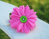 Felt Daisy Hair Clip, Bright Pink Daisy with Green Button Center,  Available as a Hair Clip or Headband,  M2M Matilda Jane Good Hart