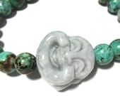 African Turquoise Beaded Bracelet with Jade Green Laughing Buddha