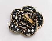 Zipper Brooch, Black and white Polka Dots,  vintage zipper, hand painted, Zipper Pin. Approx 2,8 in/ 7 cm.- eco friendly, recycled jewelry