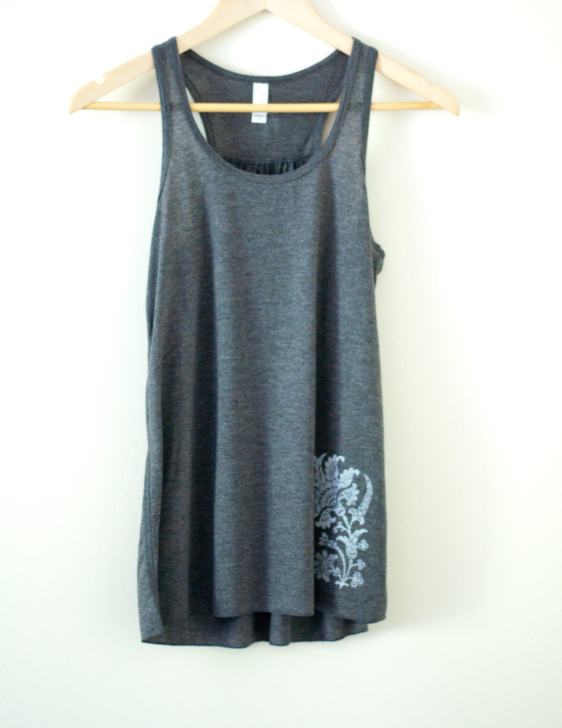 Screenprinted Racer Back Flowy Tank - Charcoal/white - small