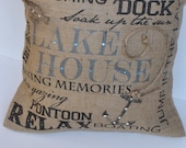 Lake House Subway Art  burlap pillow