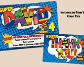 Customized Superhero Party invitation and Thank You card-digital
