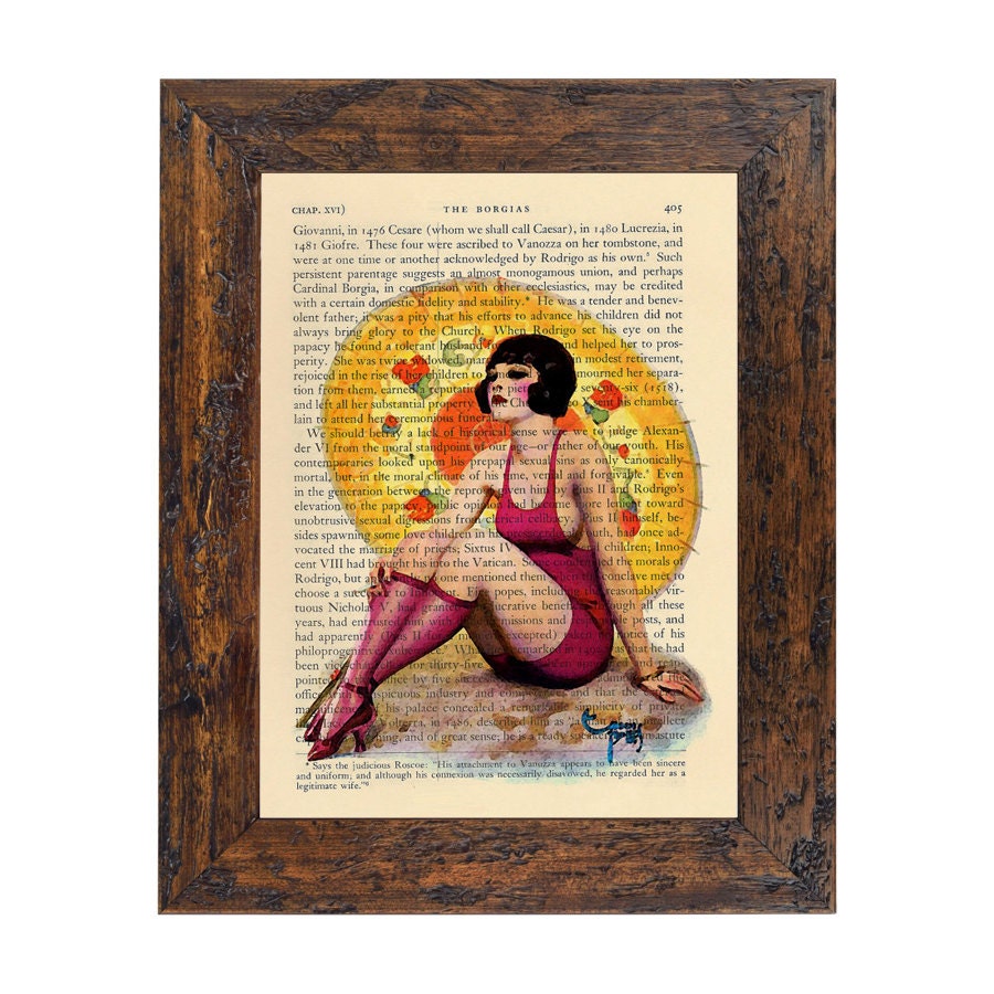 Boardwalk Empress 1920s Bathing Beauty Print on an Unframed Upcycled Bookpage