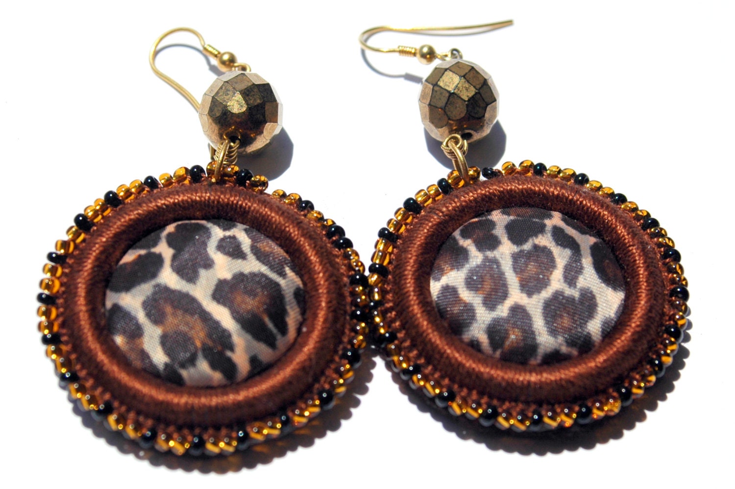 Animal print satin fabric earrings - fabric jewelry - leopard - tiger - fabric button earrings